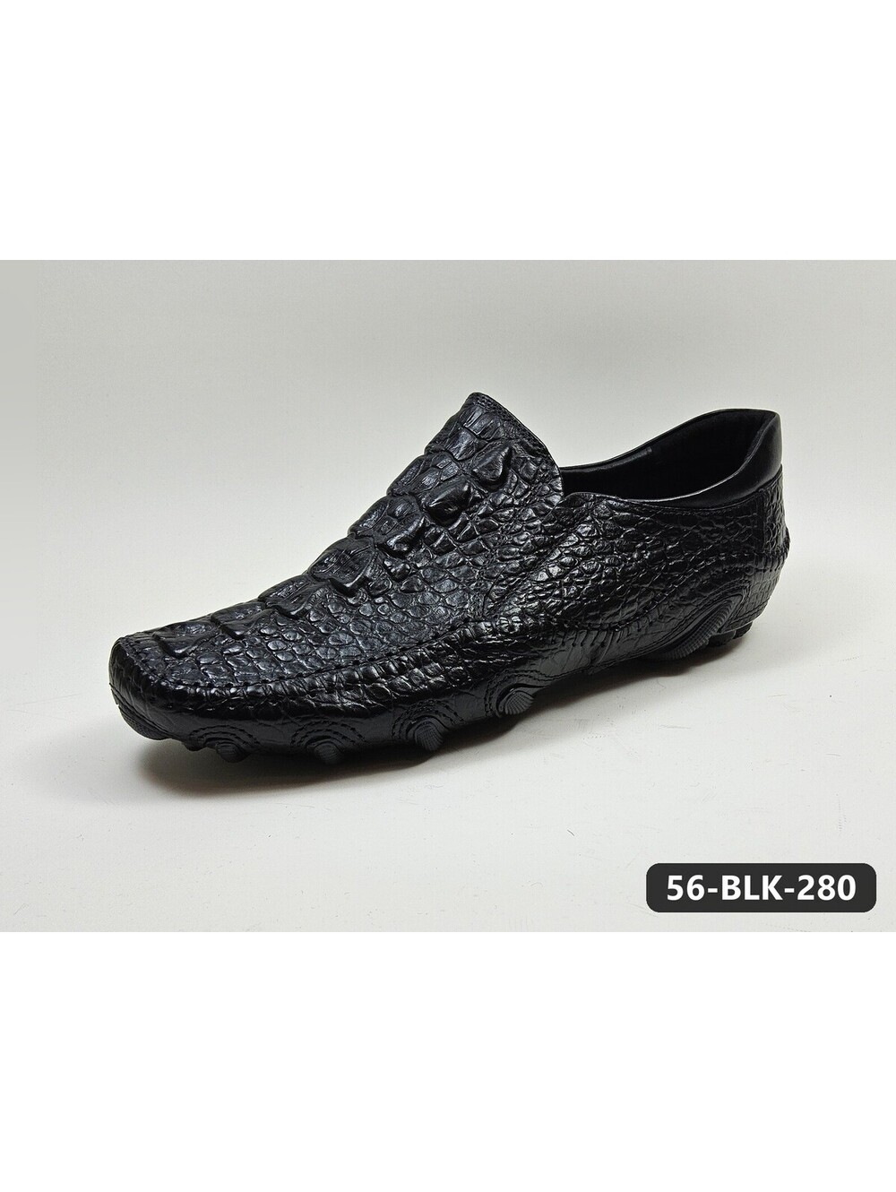 Men's Black Croc-Embossed Driving Loafers with Gator-Head Vamp